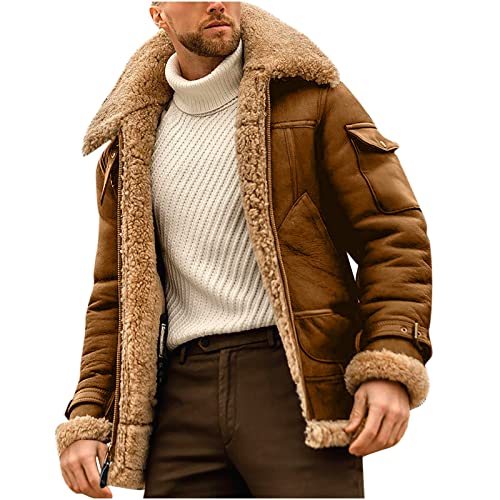 RLEHJN Lederjacke Herren, Männer Winterjacke Winter Kurzmantel Mit Teddyfutter Wasserdicht Teddy Fleecejacke Wintermantel Herren Warm Biker Motorrad Pelz Mantel Jacke 2024 von RLEHJN
