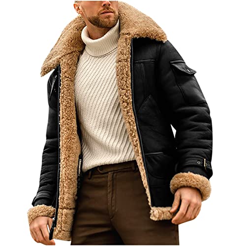 RLEHJN Lederjacke Herren, Männer Winterjacke Winter Kurzmantel Mit Teddyfutter Wasserdicht Teddy Fleecejacke Wintermantel Herren Warm Biker Motorrad Pelz Mantel Jacke 2024 von RLEHJN