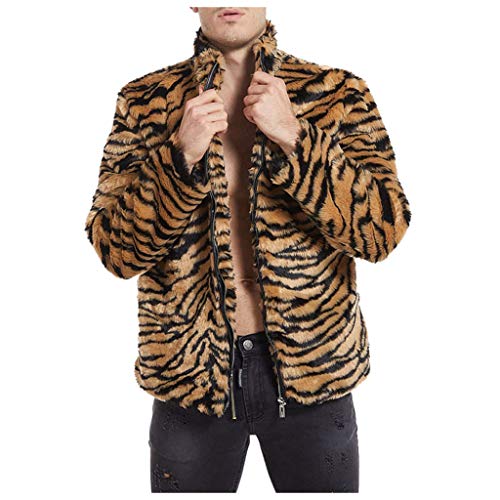 RLEHJN Leopard Mantel Herren Pelzmantel Kunst Felljacke Männer Winterjacke Faux Coat Wool Fellmantel Herren Winter Outdoor Faux Fur Kragenmode Faux Fur Pelzjacke Warm Leopard Mäntel Jacken von RLEHJN