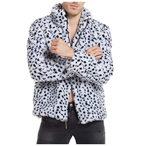 RLEHJN Leopard Mantel Herren Pelzmantel Kunst Felljacke Männer Winterjacke Faux Coat Wool Fellmantel Herren Winter Outdoor Faux Fur Kragenmode Faux Fur Pelzjacke Warm Leopard Mäntel Jacken von RLEHJN
