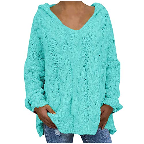 RLEHJN Oversize Strickpullover Damen Weihnachtspullover Casual Pullover Mit V-Ausschnitt Kapuzenpullover Winter Hoodie Sale Damen Pulli Warm Winterpullover Baumwolle Oberteile 2024 Outwear von RLEHJN