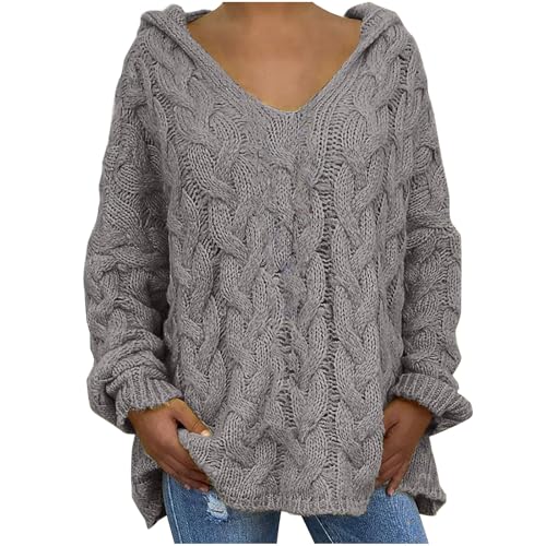 RLEHJN Oversize Strickpullover Damen Weihnachtspullover Casual Pullover Sale Angebote Kapuzenpullover Winter Hoodie Lockerer Leicht Pulli Warm Winterpullover Baumwolle Oberteile 2024 Outwear von RLEHJN