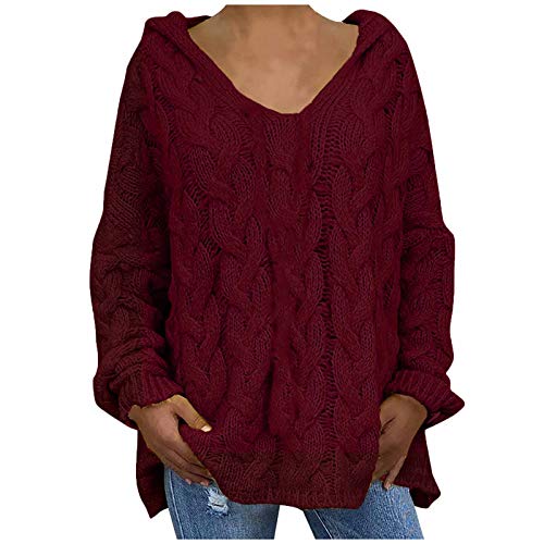 RLEHJN Oversize Strickpullover Damen Weihnachtspullover Sale Pullover Mit V-Ausschnitt Kapuzenpullover Winter Hoodie Lockerer Leicht Pulli Warm Winterpullover Baumwolle Oberteile 2024 Outwear von RLEHJN