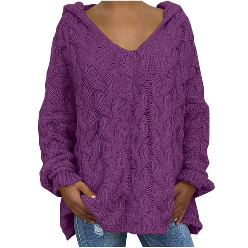 RLEHJN Oversize Strickpullover Damen Weihnachtspullover Sale Pullover Mit V-Ausschnitt Kapuzenpullover Winter Hoodie Lockerer Leicht Pulli Warm Winterpullover Baumwolle Oberteile 2024 Outwear von RLEHJN