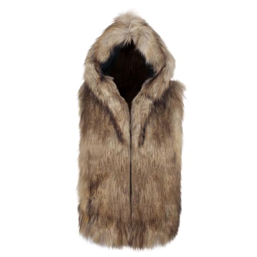 RLEHJN Pelz Weste Herren Kunstpelz Weste mit Kapuze Kurzweste Kunstfell Mantel Jacke Faux Pelz Waistcoat Ärmellos Winterjacke Parka Fell Mäntel Pelzjacke Fellmantel Dick Warme Weiche Fellweste Winter von RLEHJN