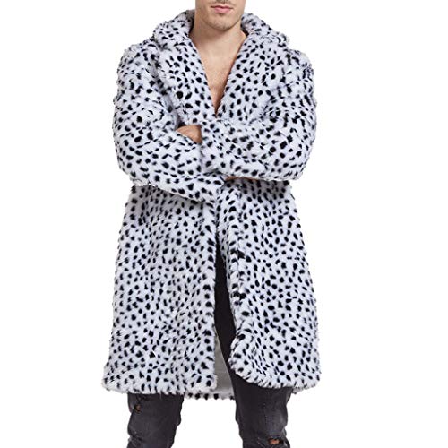 RLEHJN Pelzmantel Herren Mittelalter Fellmantel Lange Pelz Jacke Männer Leopard Felljacke Wintermantel Winterjacke Winter Warm Faux Fur Pelzjacke Kunstpelz Jacke Pelzkragen Parka Jacke Faux Fur von RLEHJN