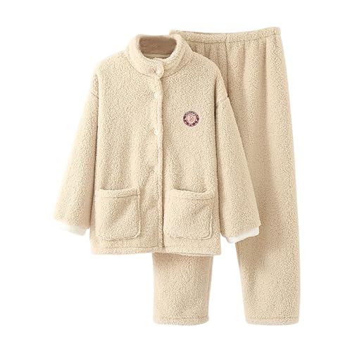 RLEHJN Pyjama Set für Damen Fleece Pullover Hose 2-teilig Winter Flauschiges Plüsch-Lounge-Sets gemütliche Flanell Fleece Nachtwäsche Sleepwear Polar Fleece Hausanzug von RLEHJN