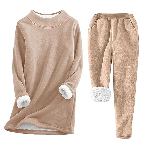 RLEHJN Schlafanzug Damen Lang Fleece Pyjama Set Unisex Warme Hausanzug Kuschelig Warm Winter Teddy-Fleece Nachtwäsche Set Flanell Langarm Sweatshirts Pyjama Polar Fleece Hausanzug PjS Für Frauen von RLEHJN