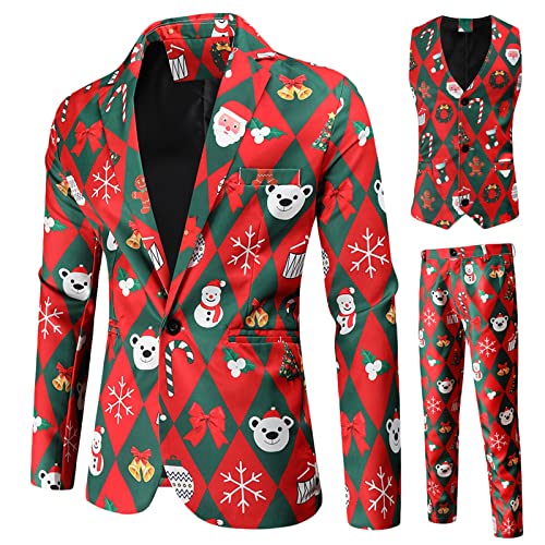 RLEHJN Weihnachtsanzug Herren Lustig Weihnachtsdruck Partykostüm Slim Fit Funny 3D Weihnachten Anzug Business Herrenanzug Hochzeit Anzüge Tailliert Party Anzug Hochzeit Anzüge von RLEHJN