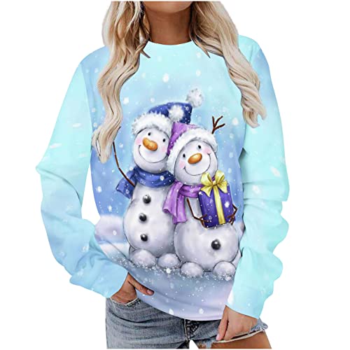 Weihnachtspullover Damen Lustig Druck Christmas Sweatshirt Weihnachts Rundhals Langarm Pullover Schneemann Druck Blose Xmas Pulli Oberteil Younth von RLEHJN