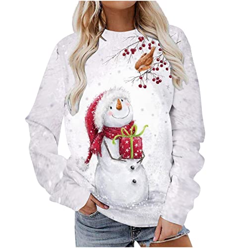 RLEHJN Weihnachtspullover Damen Lustig Druck Christmas Sweatshirt Weihnachts Rundhals Langarm Pullover Schneemann Druck Blose Xmas Pulli Oberteil Younth von RLEHJN