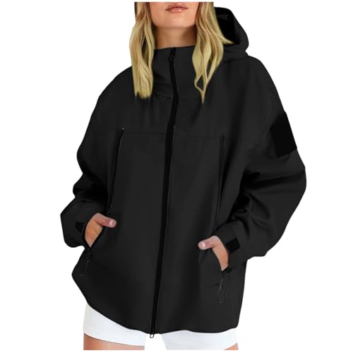 Regenjacke Damen Wasserdicht Atmungsaktiv Leicht Windbreaker Jacke Übergangsjacke mit Kapuze Reisen Fahrrad Regenjacken Outdoorjacke Sport Trenchcoat Funktionsjacke Outdoor-Softshelljacken für Damen von RLEHJN