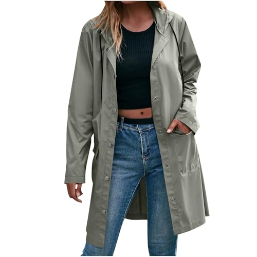 Regenjacke Damen Wasserdicht Lang Regenmantel üBergangsjacke Schnell Trocken Windbreaker Radfahren Sport Packbare Jacke Loose Fit Sonnenschutz Hoodie Damen Winddicht Laufen Regenmantel von RLEHJN