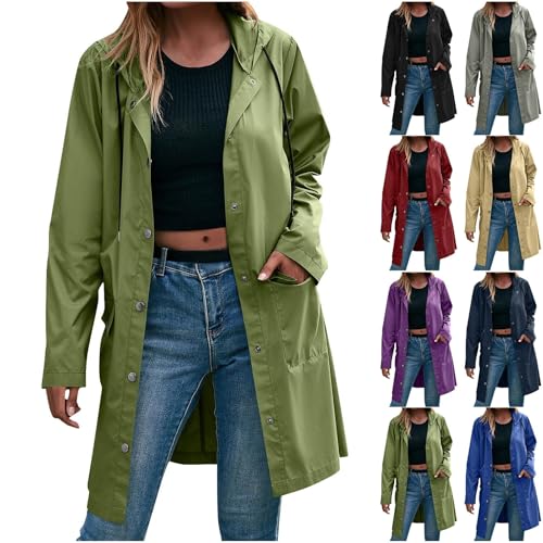 Regenjacke Damen Wasserdicht Lang Regenmantel üBergangsjacke Schnell Trocken Windbreaker Radfahren Sport Packbare Jacke Loose Fit Sonnenschutz Hoodie Damen Winddicht Laufen Regenmantel von RLEHJN