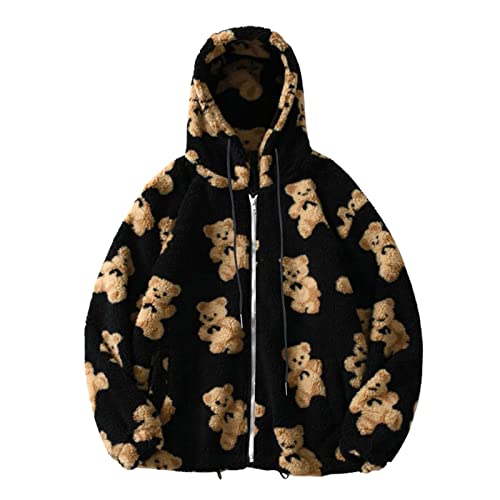Teddy Fleecejacke Damen Übergangsjacke Fleece Winterjacke Warm Teddyfleece ReißVerschluss Jacke mit Kapuze Outdoor Damen Bekleidung Teenager Oversized Hoodie Funktionsjacke Große Größen von RLEHJN