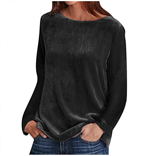 Samt Oberteil Dame Lässige Damenhemden Mode Gold Samtbluse Damen Hemd T-Shirt Retro Rundhals Langarm Samt Plus Size Bluse Schlank Dunkelgrün Schlichte Und Elegante Outdoor Party von RLEHJN