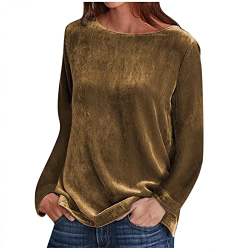 Samt Oberteil Dame Lässige Damenhemden Mode Gold Samtbluse Damen Hemd T-Shirt Retro Rundhals Langarm Samt Plus Size Bluse Schlank Dunkelgrün Schlichte Und Elegante Outdoor Party von RLEHJN