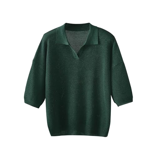 Shirt Damen Halbärmeliges T-Shirt Teenager Mädchen Basic Freizeit Langarmshirt Reverskragen Leichte Lässiges Pullover Sweater Oberteil Dünne Oversize Bluse Elegant Schickes Einfarbig Bluseshirt von RLEHJN