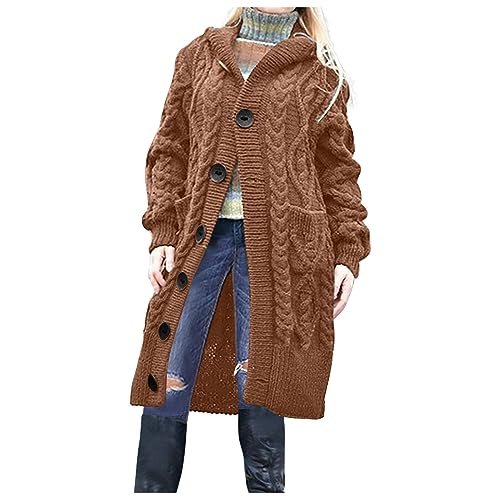 Strickjacke Damen Grobstrick-Cardigan Lang Winter Grobstrickjacke Strickmantel mit Kapuze Strickcardigan Offener Strickjacken-Longstrickjacke GroßE GrößEn Knit Sweater ÜBergangsjacke Wintermäntel von RLEHJN