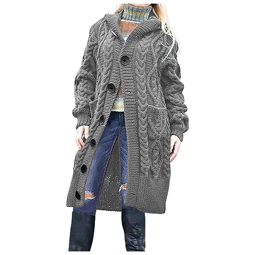 Strickjacke Damen Grobstrick-Cardigan Lang Winter Grobstrickjacke Strickmantel mit Kapuze Strickcardigan Offener Strickjacken-Longstrickjacke GroßE GrößEn Knit Sweater ÜBergangsjacke Wintermäntel von RLEHJN