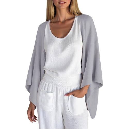 Strickjacke Damen Sommer Strand Sonnenschutz Cardigan Damen Elegant Kleidung Mode Langarm Outwear Sweater Dünn Wasserfallausschnitt Unifarben Unregelmäßig Einfach Style Coat von RLEHJN