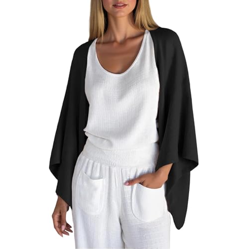 Strickjacke Damen Sommer Strand Sonnenschutz Cardigan Damen Elegant Kleidung Mode Langarm Outwear Sweater Dünn Wasserfallausschnitt Unifarben Unregelmäßig Einfach Style Coat von RLEHJN