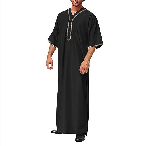 Thobe Herren Islam Baumwolle Kaftan Herren Lang Angebote Des Tages Heute Islamische Kleidung Herren Gebetskleidung FüR MäNner Abaya Herren Schwarz Arabische Muslimische Dubai Robe Ramadan Geschenke von RLEHJN