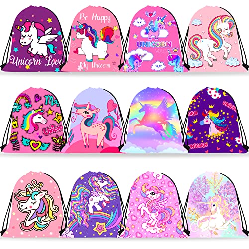 RLGPBON 12Stk Einhorn Partytüten Einhorn Turnbeutel Kordelzug Rucksack Einhorn Mitgebsel Geschenktüten Geschenktasche Partyzubehör für Kinder Geburtstagsparty Süßigkeiten von RLGPBON