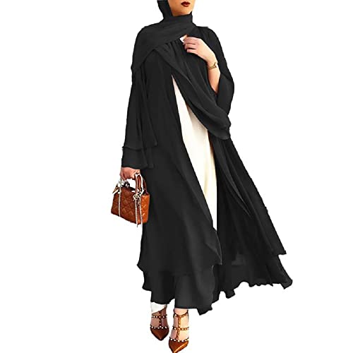 Abaya Dubai Türkei Muslim Chiffon Open Fashion Kleid Kaftan Islam Kleidung Afrikanische Maxikleider für Frauen mit Gürtel und Hijab von RLLJS