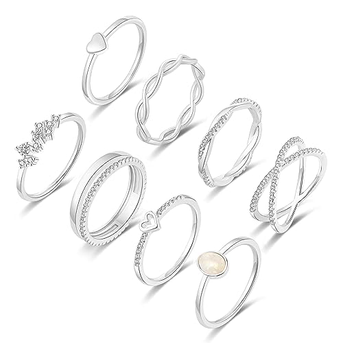 RLMOON Damenring-Set, 14 Karat vergoldet, Zirkonia, künstlicher Diamant, anlaufgeschützt, stapelbar, Größe 5–11, 8 Stück, Metall, Kein Edelstein RLMOON Damenring-Set, 14 Karat vergoldet, Zirkonia, künstlicher Diamant, anlaufgeschützt, stapelbar, Größe 5–11, 8 Stück, Metall, Kein Edelstein von RLMOON