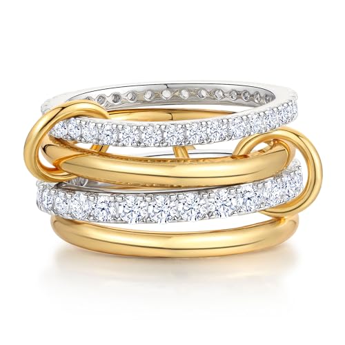 RLMOON Gold Silber Ring für Damen 18K Vergoldet Ringe Set Diamant Zirkonia Stapelring Ringe Hypoallergen Wasserfest Vorsteckring Ring für Frauen Mädchen Aesthetic Schmuck Geschenk Größe 60 von RLMOON