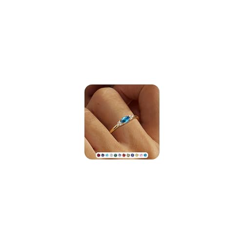 RLMOON Ringe Gold für Damen Wasserfest 18K Vergoldete Ringe Geburtsstein Zirkonia Stapelbare Ring mit Stein Aquamarin Citrin Peridot Granat Edelstein Damenring Goldene Verlobungsring Frauen Geschenk von RLMOON