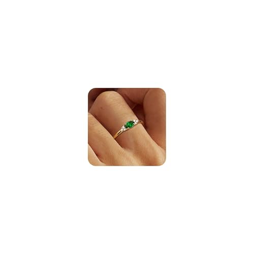 RLMOON Ringe Gold für Damen Wasserfest 18K Vergoldete Ringe Geburtsstein Zirkonia Stapelbare Ring mit Stein Aquamarin Citrin Peridot Granat Edelstein Damenring Goldene Verlobungsring Frauen Geschenk von RLMOON