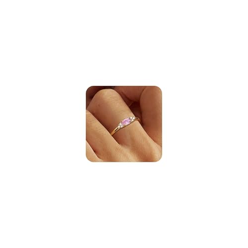 RLMOON Ringe Gold für Damen Wasserfest 18K Vergoldete Ringe Geburtsstein Zirkonia Stapelbare Ring mit Stein Aquamarin Citrin Peridot Granat Edelstein Damenring Goldene Verlobungsring Frauen Geschenk von RLMOON