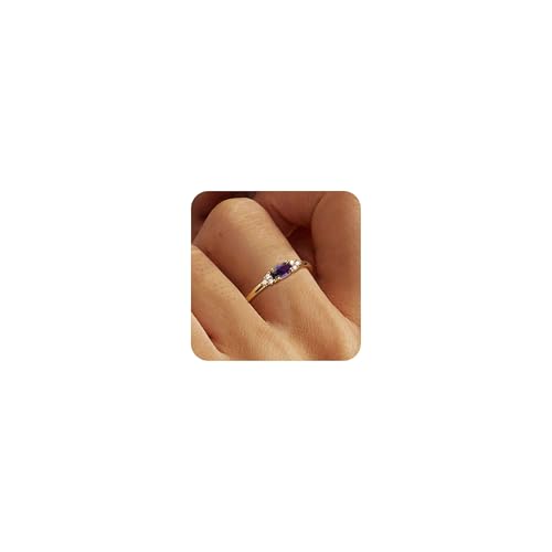 RLMOON Ringe Gold für Damen Wasserfest 18K Vergoldete Ringe Geburtsstein Zirkonia Stapelbare Ring mit Stein Aquamarin Citrin Peridot Granat Edelstein Damenring Goldene Verlobungsring Frauen Geschenk von RLMOON
