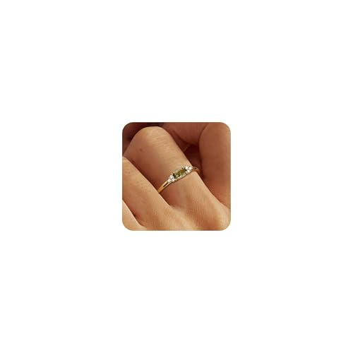 RLMOON Ringe Gold für Damen Wasserfest 18K Vergoldete Ringe Geburtsstein Zirkonia Stapelbare Ring mit Stein Aquamarin Citrin Peridot Granat Edelstein Damenring Goldene Verlobungsring Frauen Geschenk von RLMOON