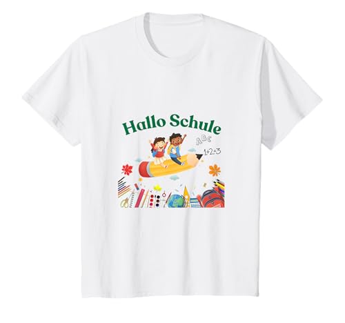 Kinder Hallo Schule, Einschulung, 1. Schultag Jungen & Mädchen T-Shirt Kinder Hallo Schule, Einschulung, 1. Schultag Jungen & Mädchen T-Shirt von RLR