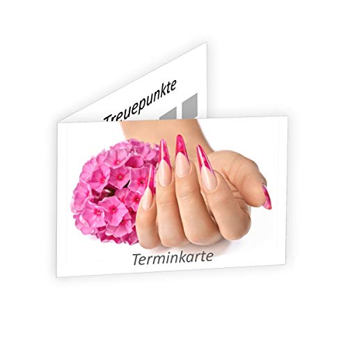 50 Bonuskarten Nagelstudio Hand Blume Pink Rosa Nageldesign Termin (50er Pack) von RM Beautynails