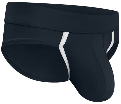 RM Real Men Bulge Enhancing Pouch Sport Slip Unterwäsche für Herren - 1 oder 4er Pack Ice Silk Slips mit Beutel in Größe B oder D Größe, D-Beutel, Schwarz, 1 Stück, M von RM Real Men