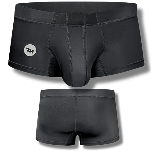RM Real Men Bulge Enhancing Unterwäsche für Männer - 1 oder 4 Pack Nylon 3 Zoll Ice Silk Boxershorts mit B und D Pouch, D Pouch 1 Pack - Schwarz Doppelter Beinansatz, Groß von RM Real Men