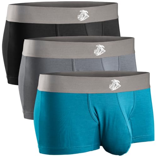 RM Real Men Real Men Bulge Enhancing Pouch Unterwäsche für Herren - 1 oder 3er Pack Set - Modal Boxershorts ABCD Pouch, B Pouch 7,6 cm 3er-Pack - Schwarz Blau Grau, Small von RM Real Men