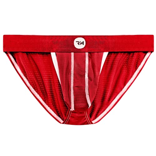 Real Herren Bikini Unterwäsche - Wölbung Enhancing Pouch - 1, 3 oder 6 Pack Mesh String Bikini Slip mit Größe D Pouch XS - 5XL, 1 x rotes Netz, Medium von RM Real Men