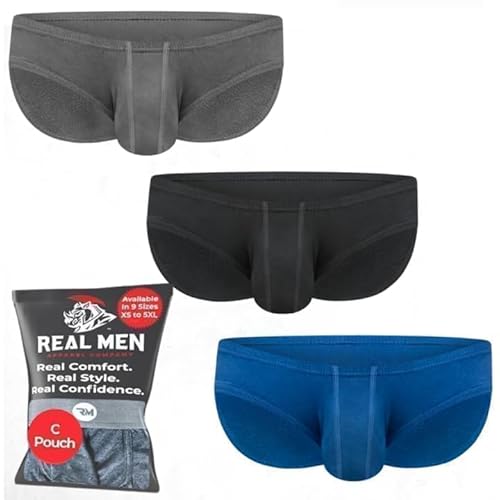 Real Men Ares-Accent Low-Rise Pouch Bikini Brief - 1, 3, 6 Pack mit ABCD-Tasche XS - 5XL, 3er-Pack – Schwarz/Blau/Grau, L Real Men Ares-Accent Low-Rise Pouch Bikini Brief - 1, 3, 6 Pack mit ABCD-Tasche XS - 5XL, 3er-Pack – Schwarz/Blau/Grau, L von RM Real Men