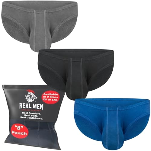 Real Men Ares-Accent Low Rise Pouch Bikini Brief - 1, 3, 6er Pack mit Größe B & D Pouch XS - 5XL, B Pouch 1 Pack-black Blue Grey Modal, X-Small von RM Real Men