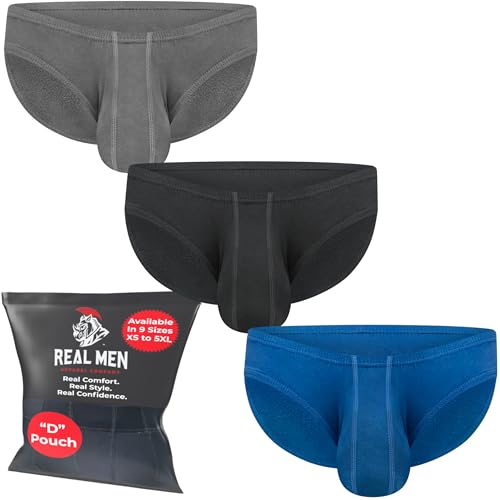 Real Men Ares-Accent Low Rise Pouch Bikini Brief - 1, 3, 6er Pack mit Größe B & D Pouch XS - 5XL, D Pouch 3er-Pack - Schwarz Blau Grau Modal, XXX-Large von RM Real Men