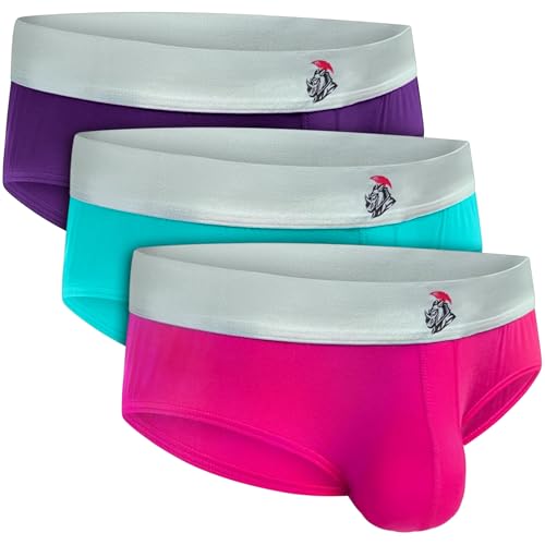 Real Men Nylon & Modal Slip für Herren - ABCD Pouch - 1, 3 & 6 Packungen - Gebürstetes Nylon & Rhino Fit - XS bis 5XL, 3er-Pack – Violett/Rosa/Türkis, Large von RM Real Men