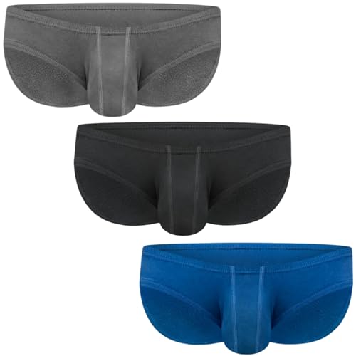 Real Men Ares-Accent Low Rise Pouch Bikini Slip - 1, 3, 6er Pack with Size ABCD Pouch XS - 5XL, 3er-Pack, Schwarz/Blau/Grau, 5X-Large von RM Real Men