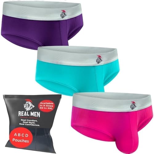 Real Men Ares-Accent Low Rise Pouch Bikini Slip - 1, 3, 6er Pack with Size ABCD Pouch XS - 5XL, 3er-Pack, Violett/Rosa/Türkis, 5X-Large von RM Real Men