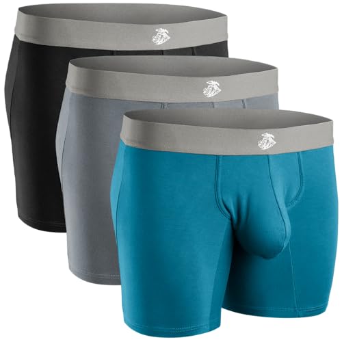 Real Men Bulge Enhancing Pouch Underwear for Men - 1 or 3 Pack Set - Modal Boxer Briefs with Size D Pouch, B Pouch 17,8 cm 3er-Pack - Schwarz Blau Grau, Small von RM Real Men