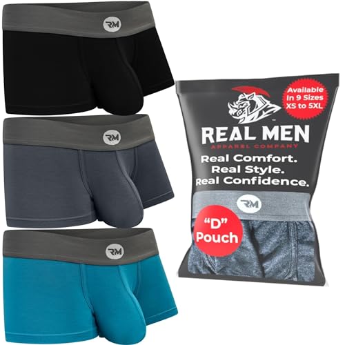 Real Men Bulge Enhancing Pouch Underwear for Men - 1 or 3 Pack Set - Modal Boxer Briefs with Size D Pouch, D Pouch 7,6 cm 3er-Pack - Schwarz Blau Grau, X-Small von RM Real Men